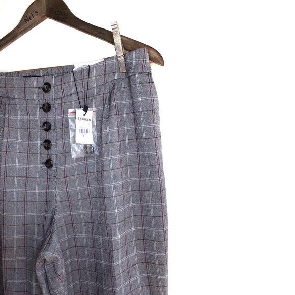 Express NWT High Waisted Plaid Button Front Pants - Picture 3 of 13